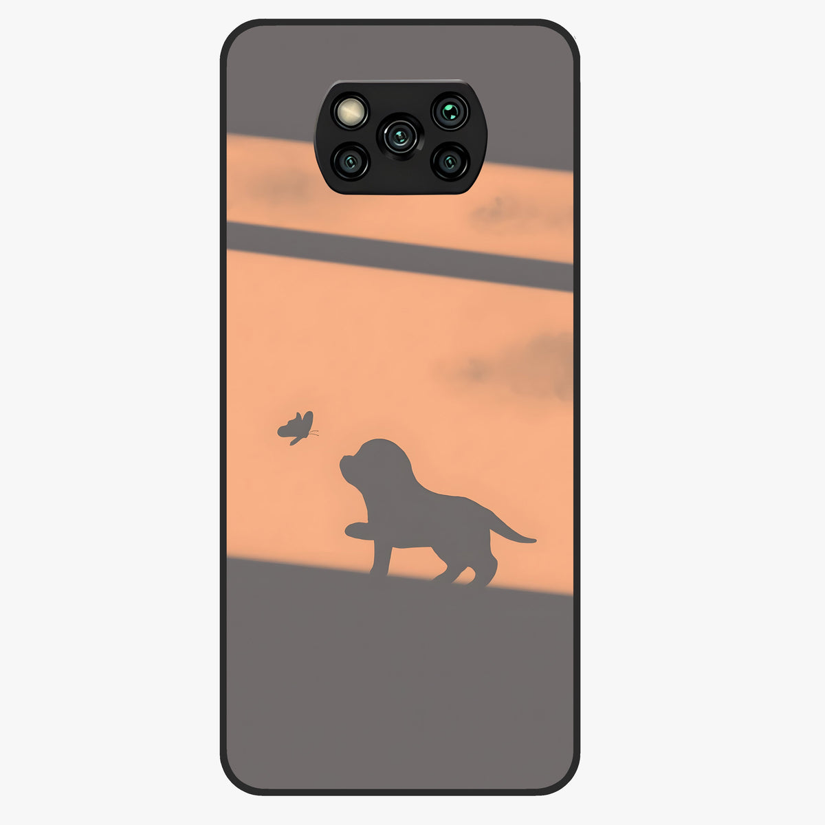 Puppy Shadow Art Glass Case showing flat back view with cute puppy shadow style artwork and glossy glass finish.