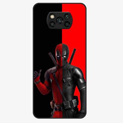 Red & Black Deadpool Theme Glass Case showing flat back view with bold comic inspired artwork and glossy glass finish.