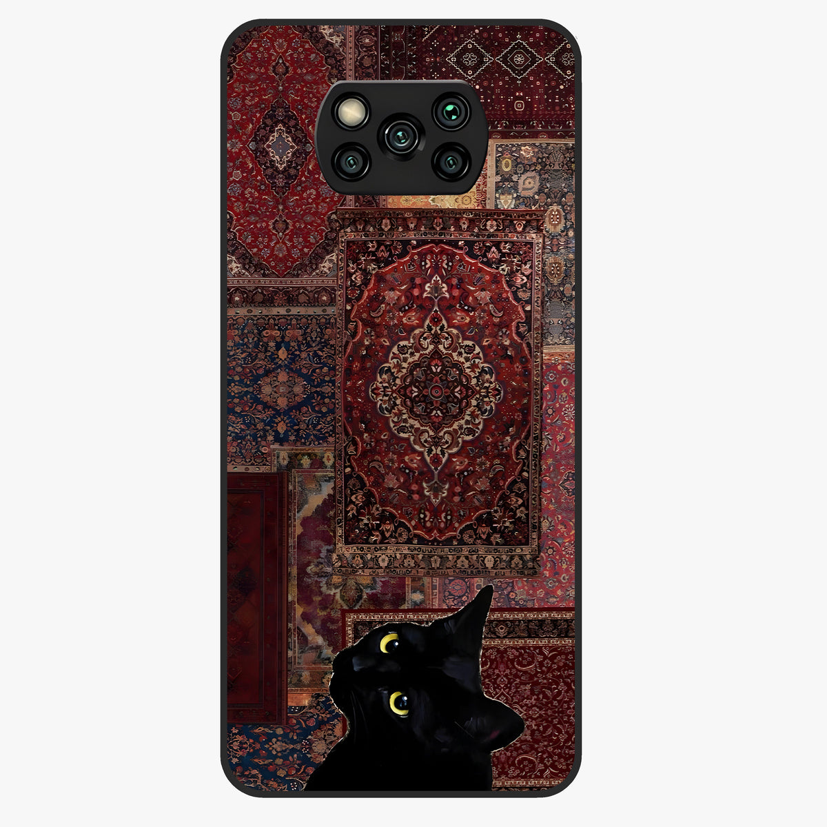 Regal Magic Cat Apple Glass Case showing flat back view with magical cat artwork holding apple and glossy glass finish.