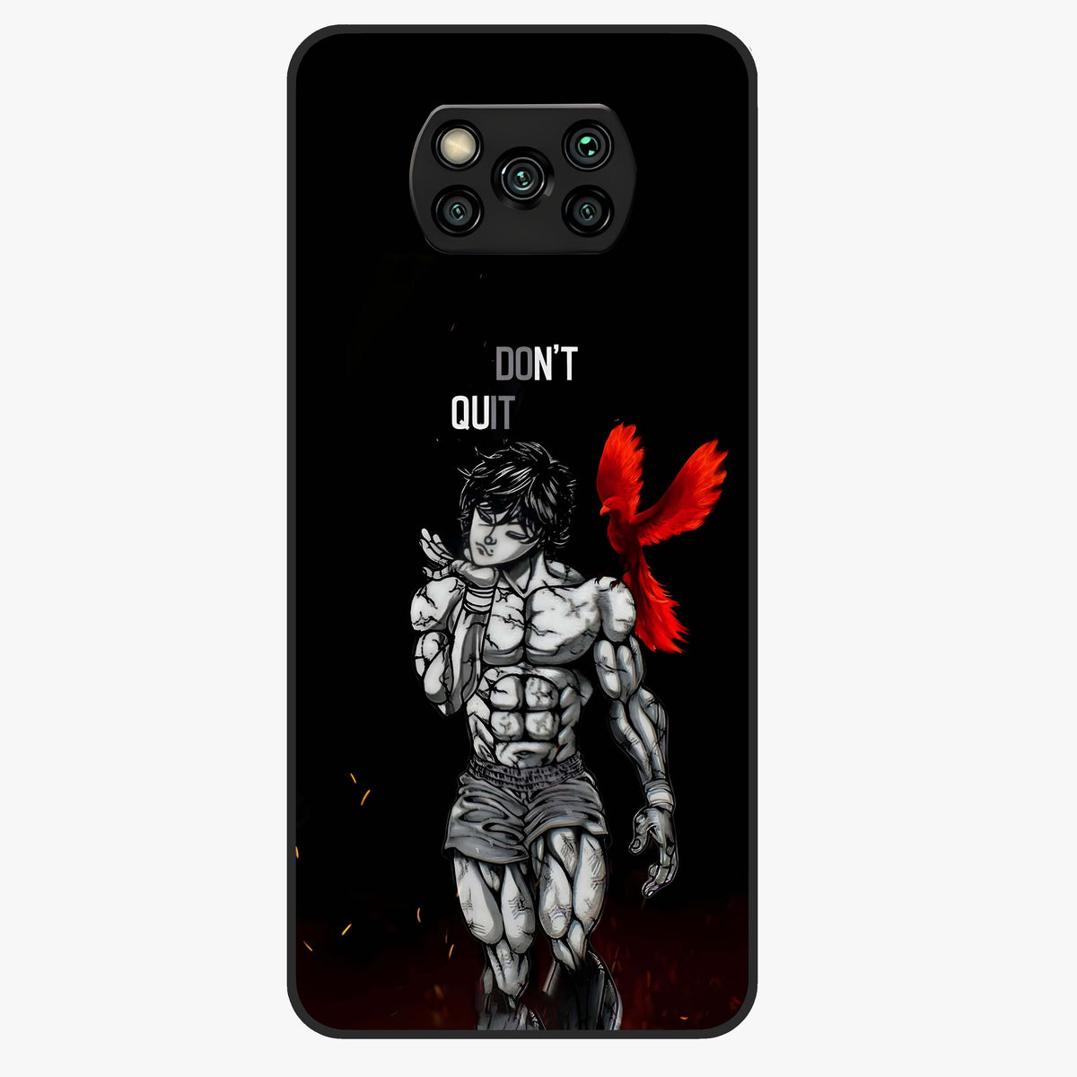 Rise Beyond Limits Glass Case showing flat back view with motivational typography artwork and glossy glass finish.