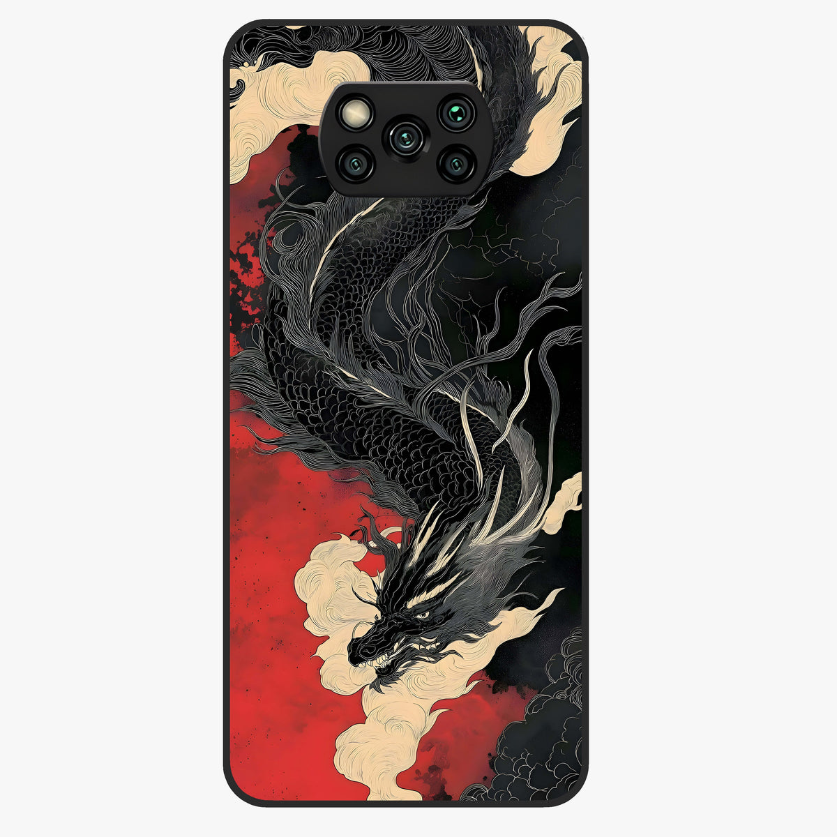 Shadow Dragon Fury Glass Case showing flat back view with fierce dragon artwork and glossy glass finish.