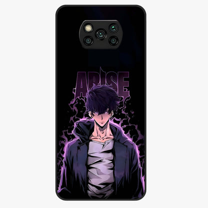 Shadow Monarch Awakening Glass Case showing flat back view with powerful dark monarch themed artwork and glossy glass finish.