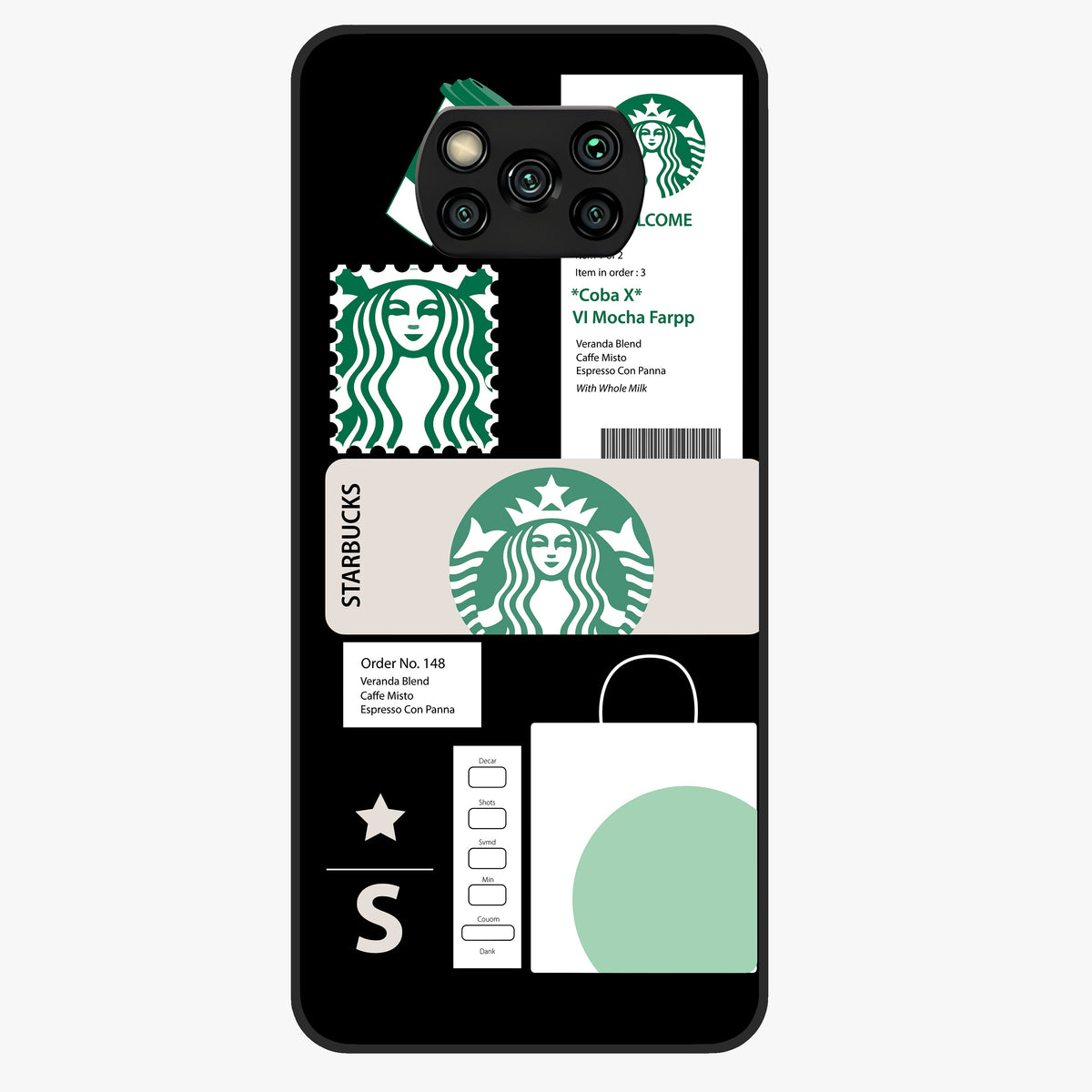 Starbucks Mocha Glass Case showing flat back view with coffee inspired artwork and glossy glass finish.