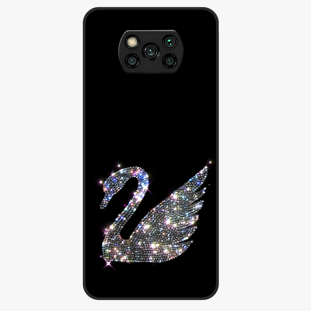 Starlit Swan Grace Glass Case showing flat back view with graceful swan artwork under starry sky and glossy glass finish.