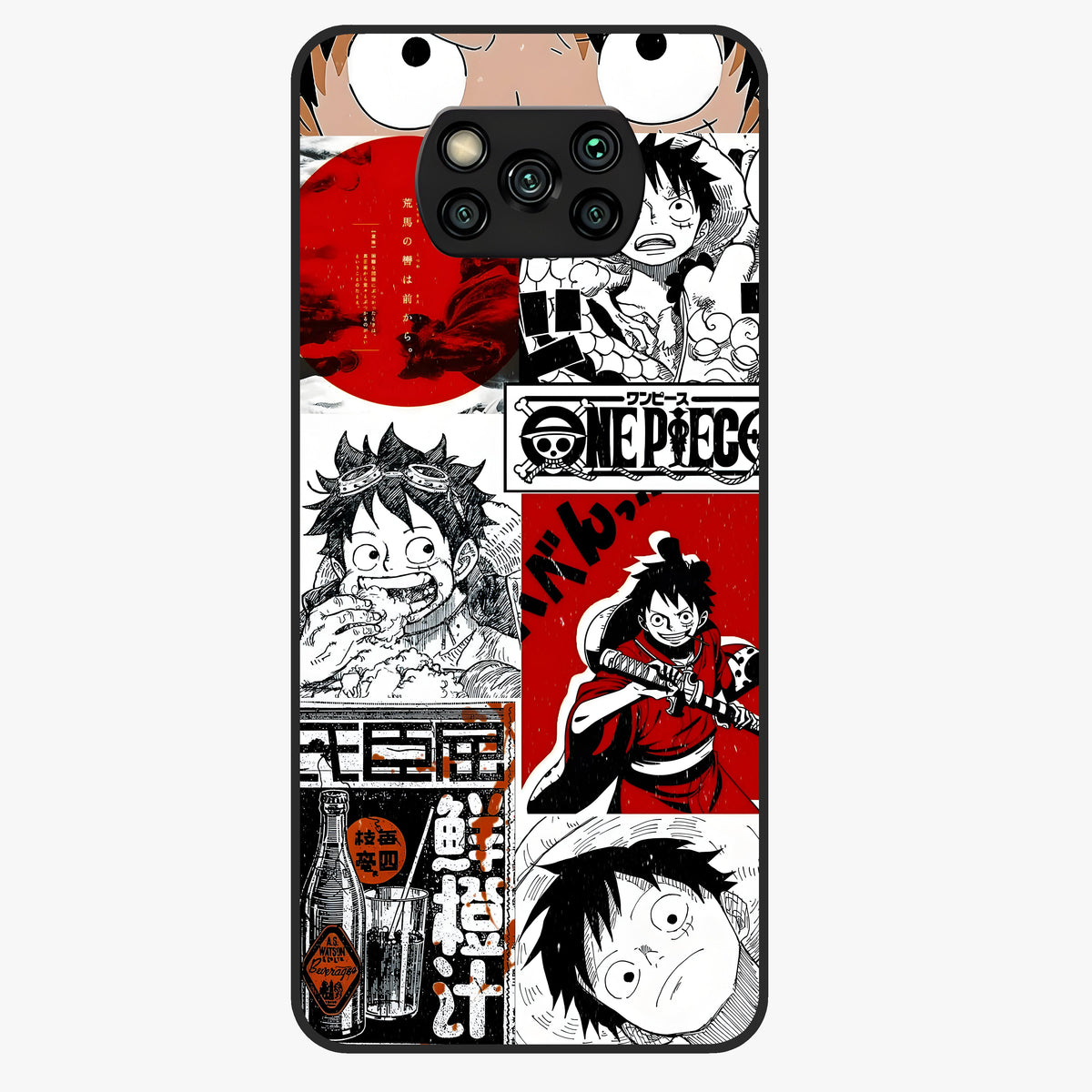 Strawhat Chaos Panels Glass Case showing flat back view with anime inspired chaos panel artwork and glossy glass finish.