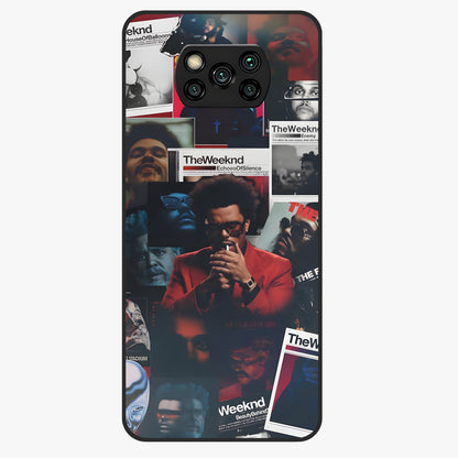 The Weeknd Glass Case showing flat back view with music inspired artistic portrait artwork and glossy glass finish.