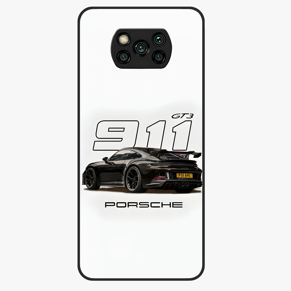 Turbo Legacy Icon Glass Case showing flat back view with iconic sports car inspired artwork and glossy glass finish.