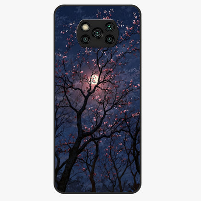 Twilight Sakura Serenade Glass Case showing flat back view with cherry blossom artwork at twilight and glossy glass finish.
