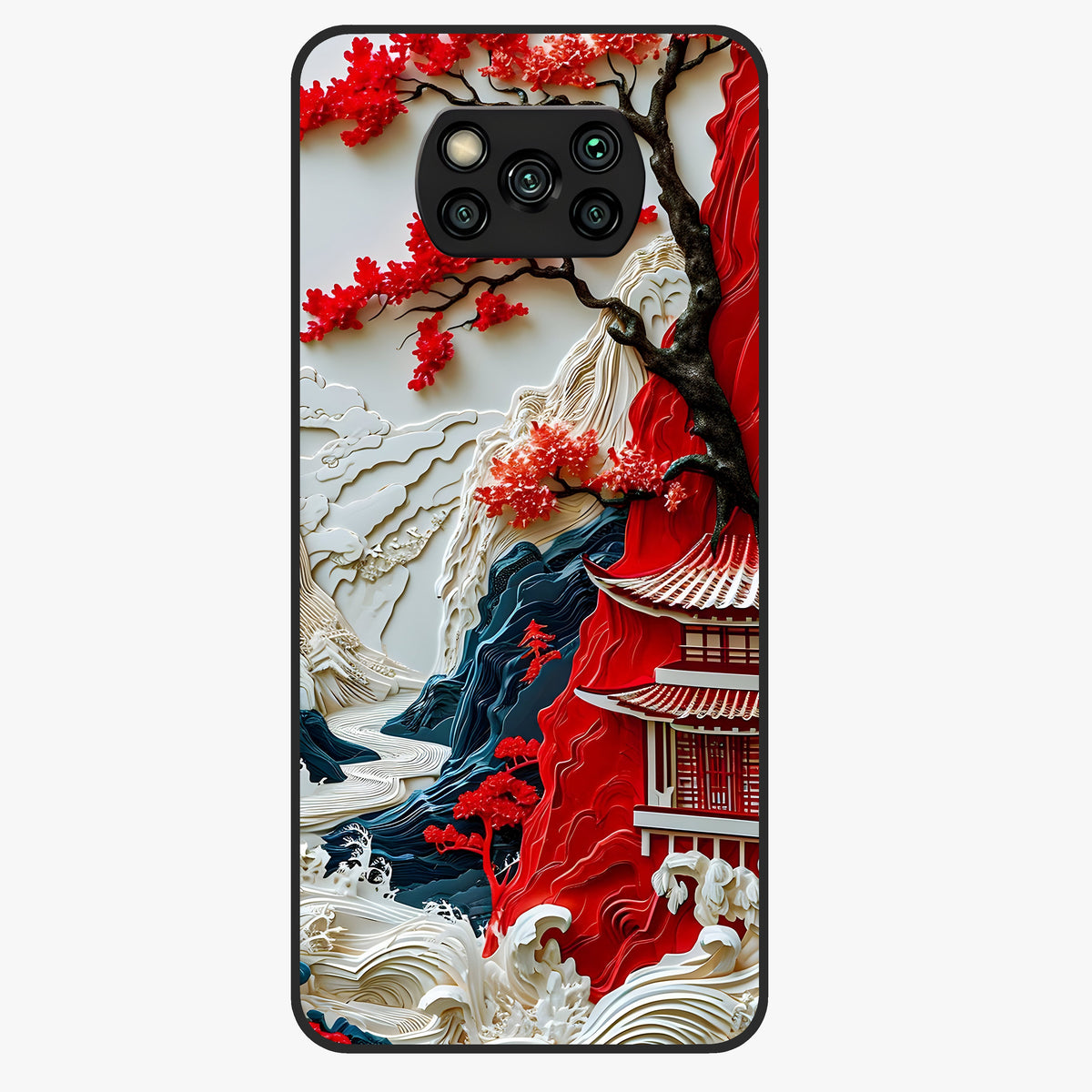 Whispers Of Sakura Waves Glass Case showing flat back view with cherry blossom wave artwork and glossy glass finish.
