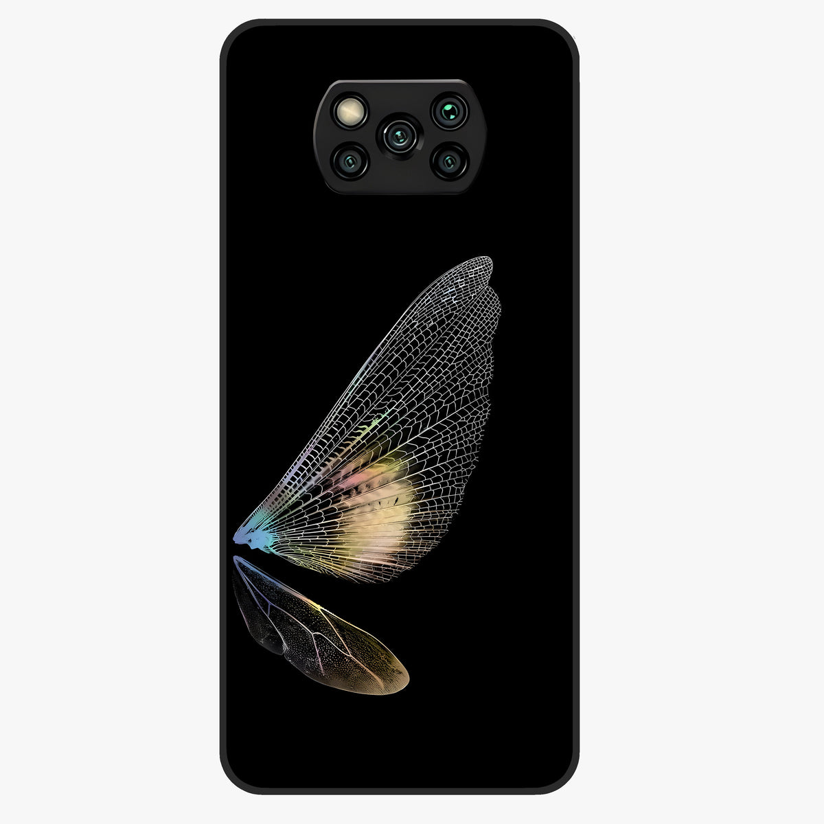 Whispers Of Wings Glass Case showing flat back view with graceful wing inspired artwork and glossy glass finish.