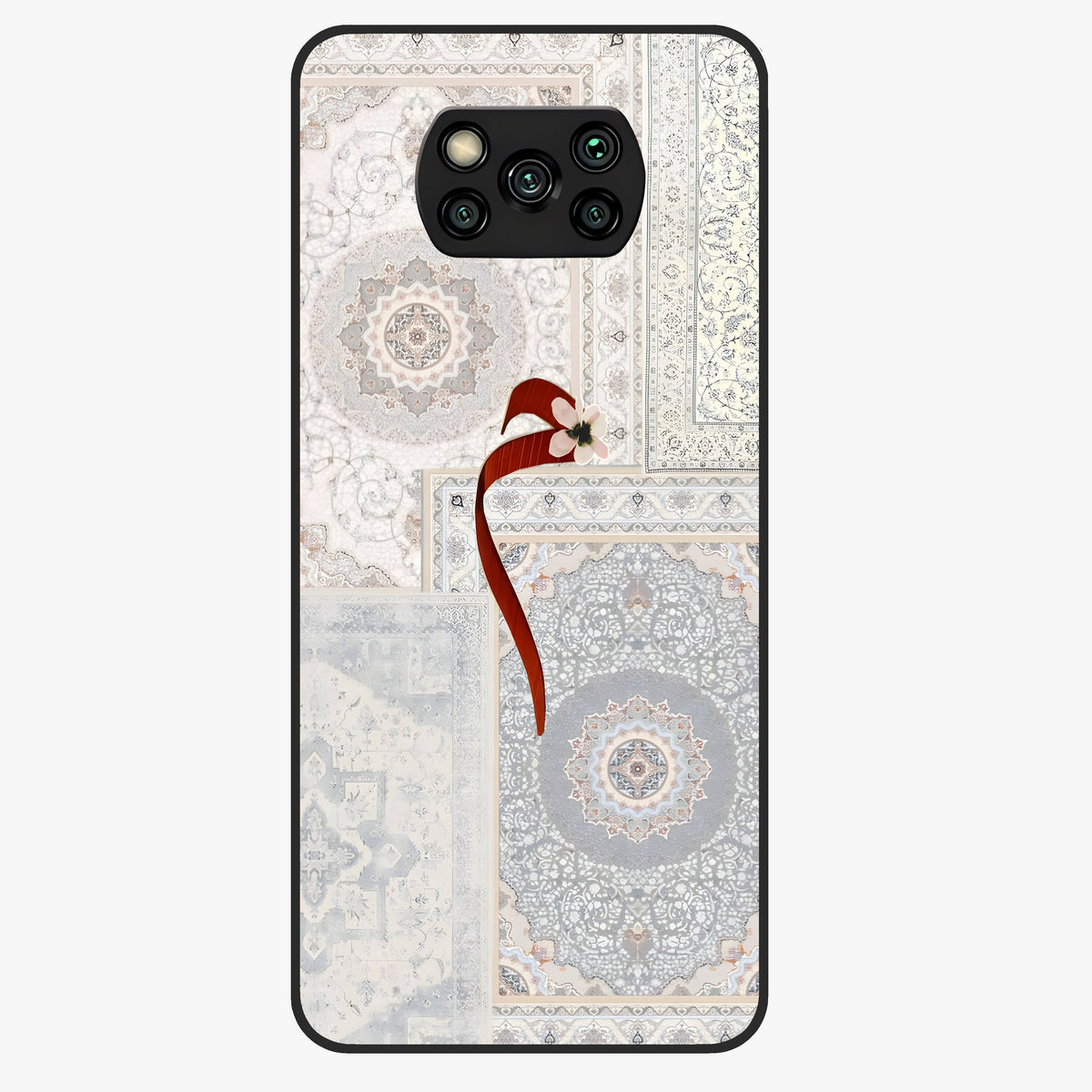 White Aesthetic Bow Glass Case showing flat back view with minimal bow artwork and glossy glass finish.