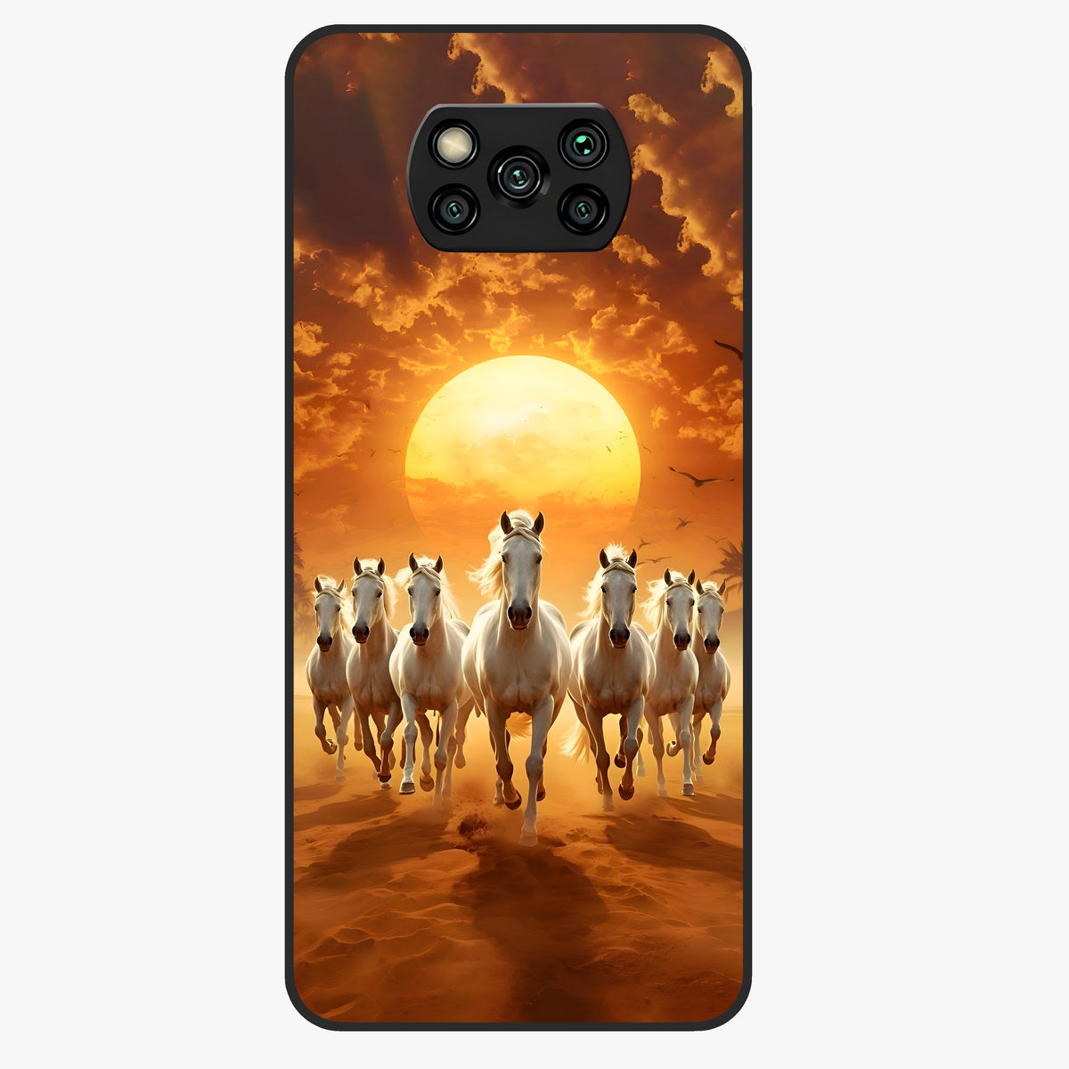 Wild Sunset Majesty Glass Case showing flat back view with majestic sunset landscape artwork and glossy glass finish.