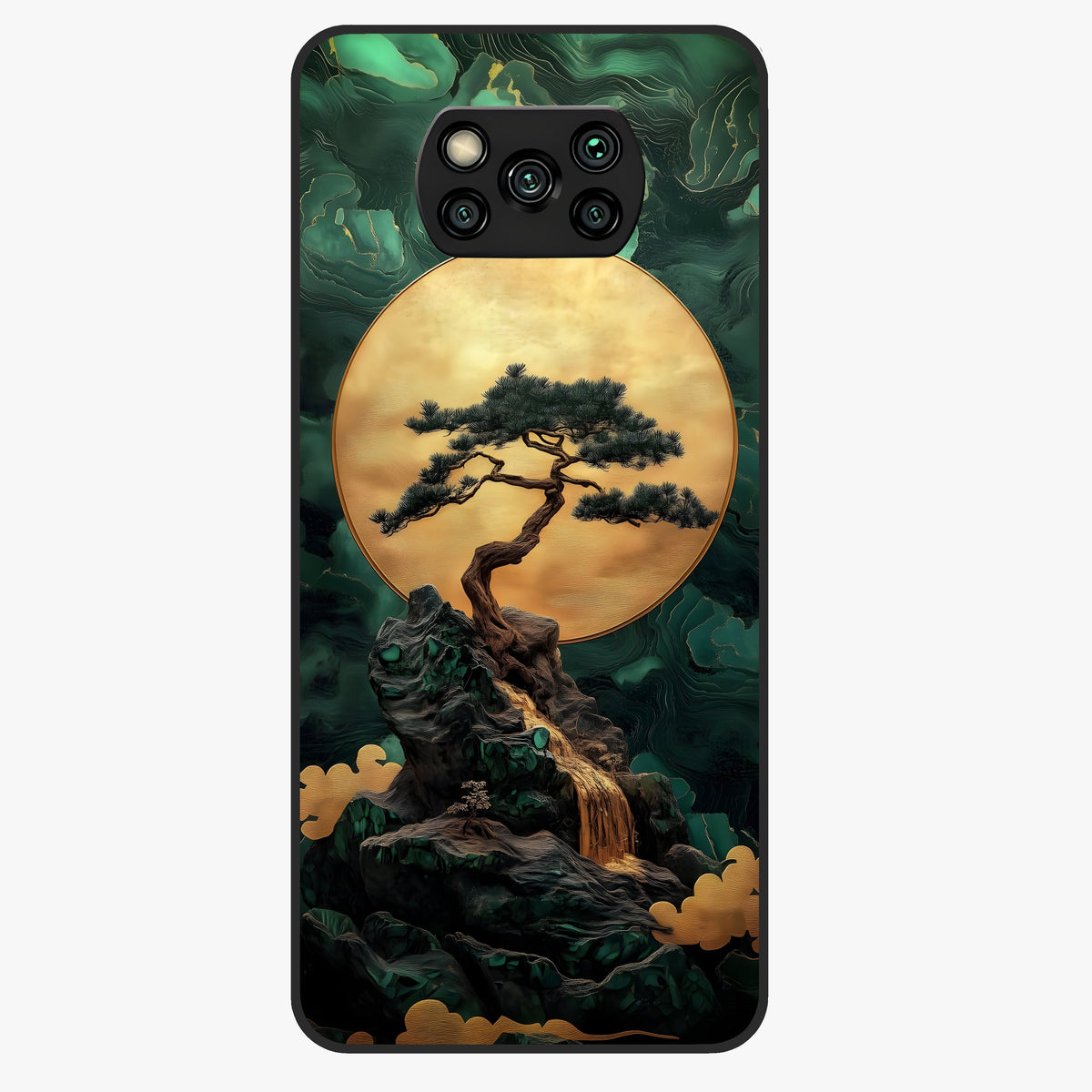 Zen Moon Rise Glass Case showing flat back view with calm moonrise artwork and glossy glass finish.