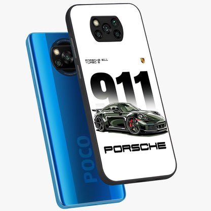 911 Turbo Dominance Glass Case displayed in premium angled mockup highlighting sporty car illustration and sleek glass surface.