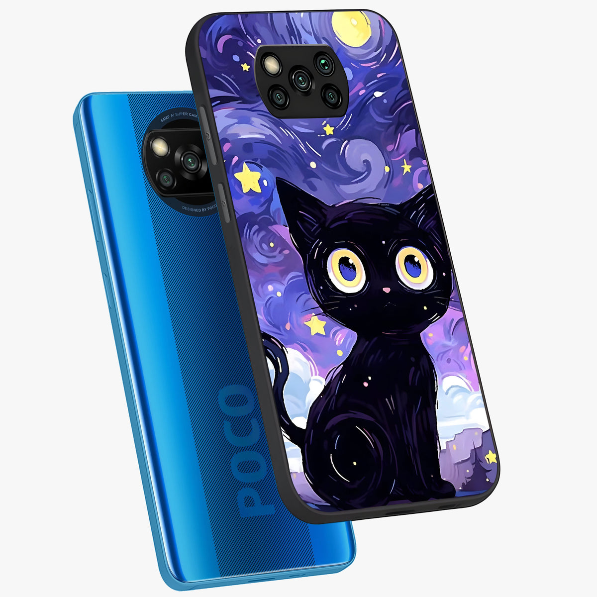 Abstract Cat Art Glass Case displayed in angled mockup highlighting modern abstract cat artwork and sleek glass surface.