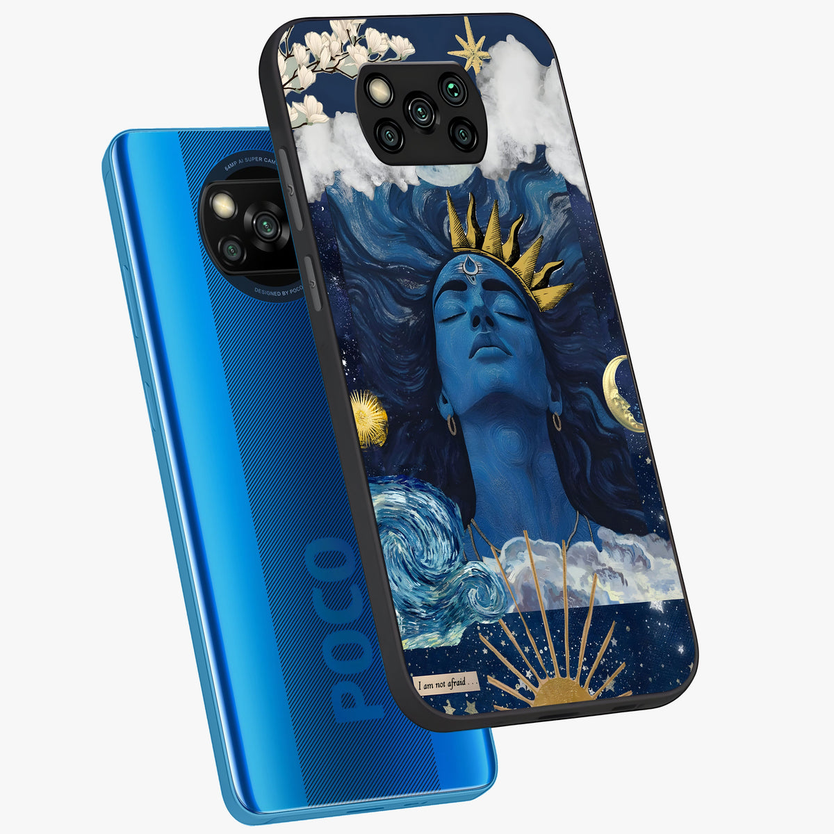 Aesthetic Lord Shiva Glass Case displayed in angled mockup highlighting spiritual Shiva illustration and sacred aesthetic design.
