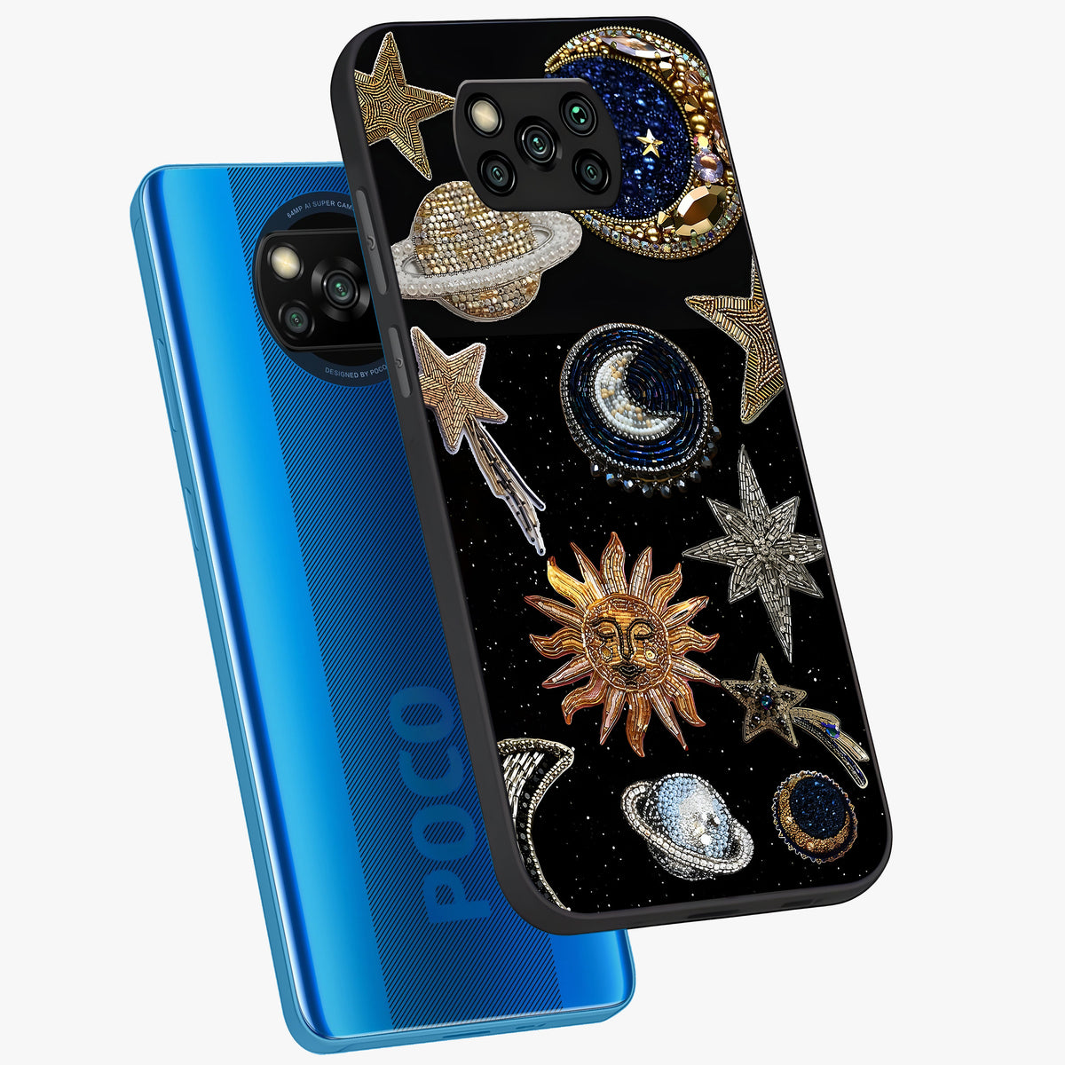 Celestial Gem Constellations Glass Case displayed in angled mockup highlighting gemstone inspired constellation design.