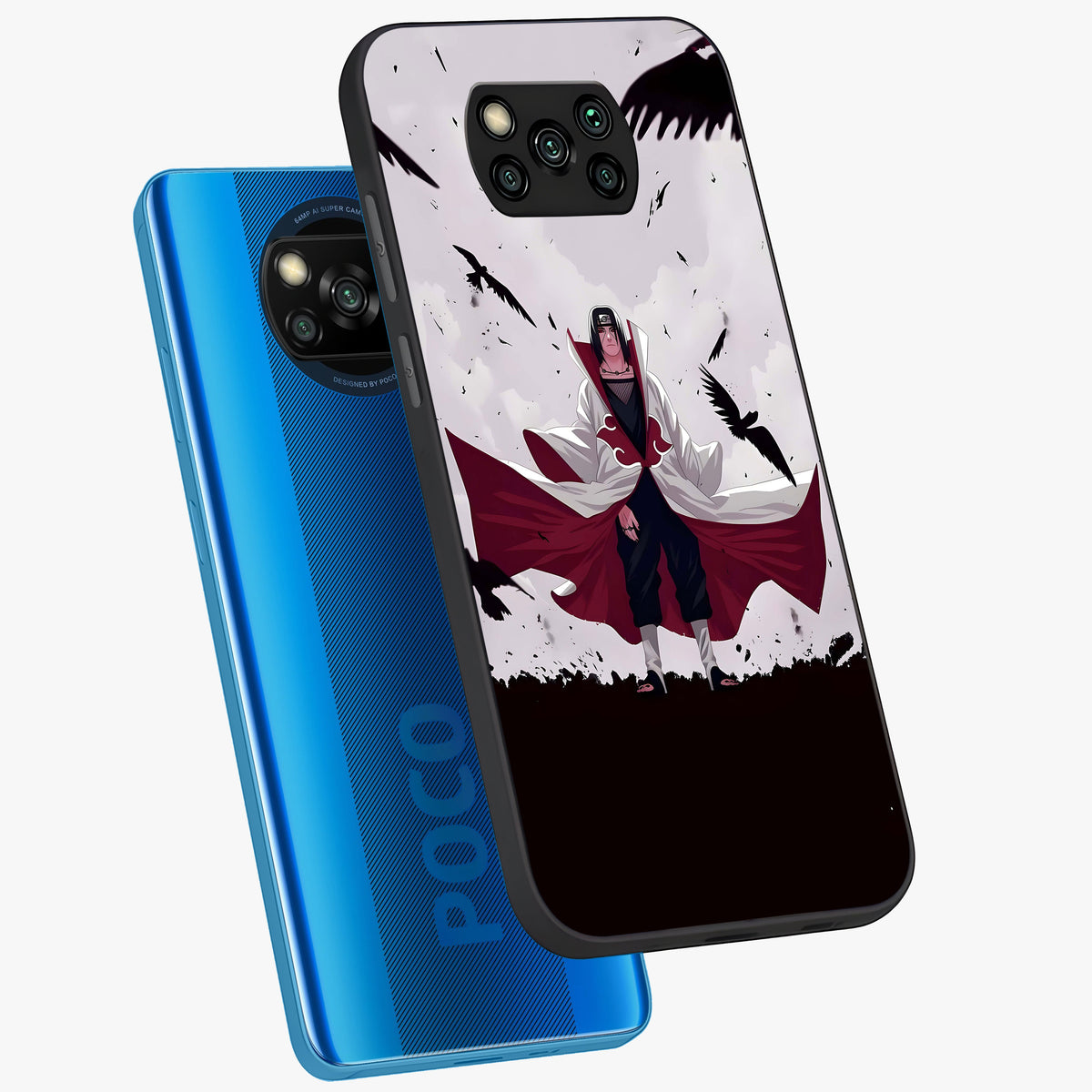 Crimson Crow Ascension Glass Case displayed in angled mockup highlighting powerful crow illustration with dark crimson aesthetic.