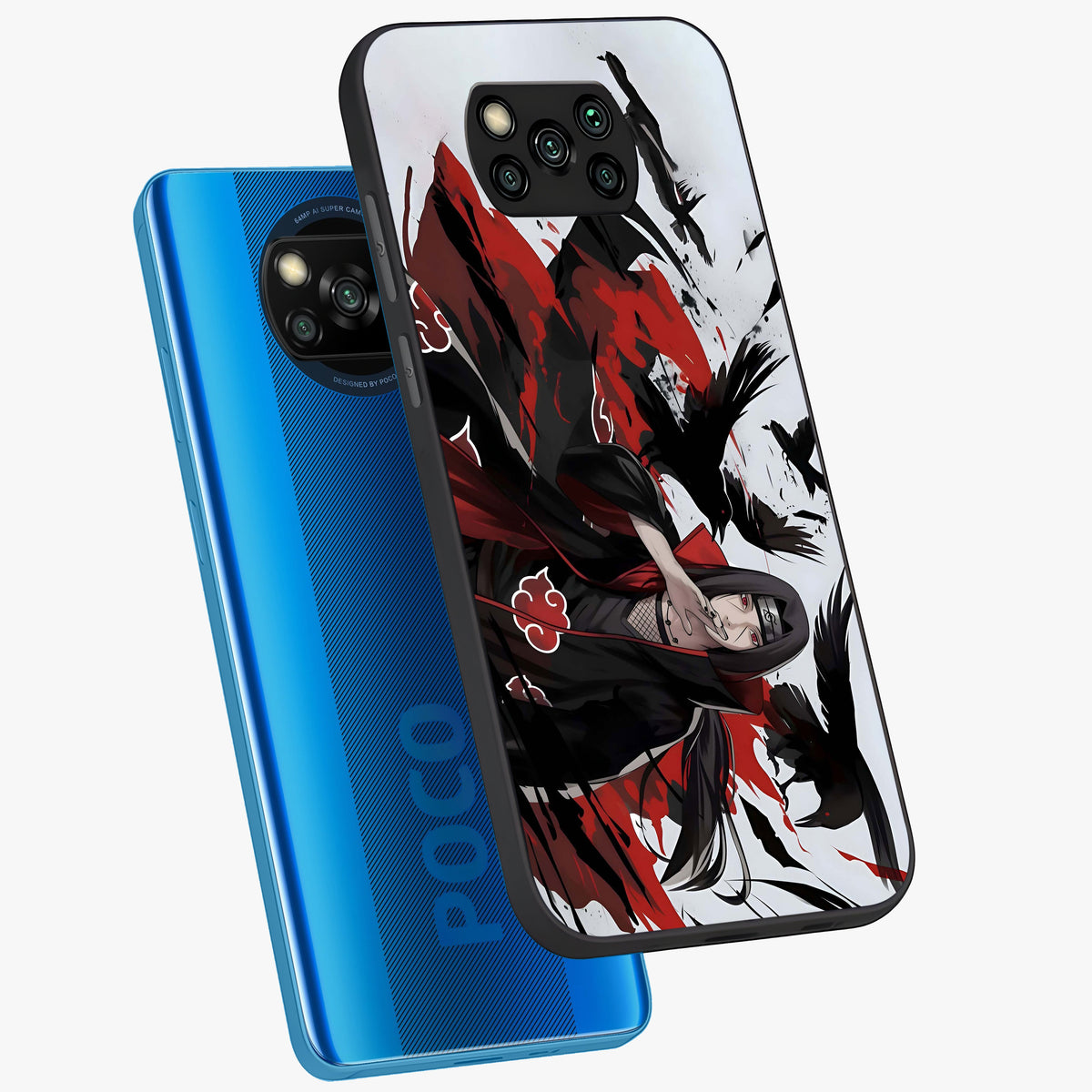 Crimson Crow Illusion Glass Case displayed in angled mockup highlighting mysterious crow graphic with dark aesthetic style.