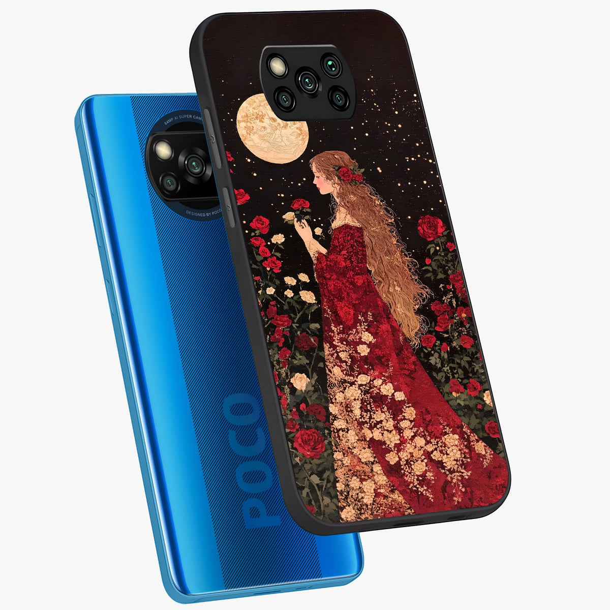 Crimson Dreams Glass Case displayed in angled mockup highlighting soft crimson aesthetic design with artistic theme.
