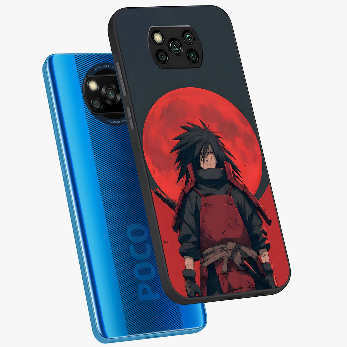 Crimson Moon Warlord Glass Case displayed in angled mockup highlighting dramatic crimson moon design with fantasy aesthetic.