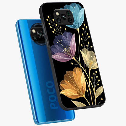 Delicate Multicolor Flowers Glass Case displayed in angled mockup highlighting colorful flower pattern with soft aesthetic style.