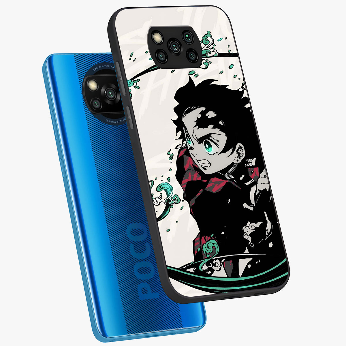 Demon Slayer Glass Case displayed in angled mockup highlighting dramatic anime character design with action aesthetic.