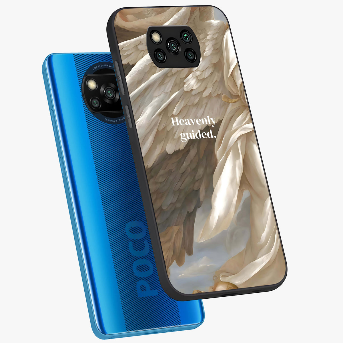 Divine Winged Grace Glass Case displayed in angled mockup highlighting graceful wing design with divine aesthetic style.