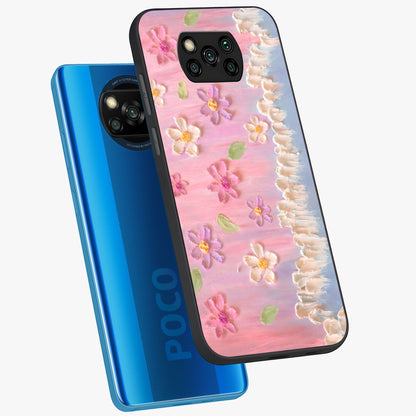 Dreamy Painted Garden Glass Case displayed in angled mockup highlighting colorful garden illustration with dreamy aesthetic style.