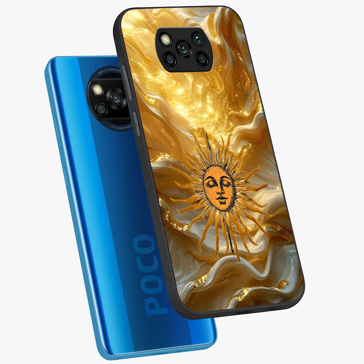 Eternal Golden Glow Glass Case displayed in angled mockup highlighting glowing golden aesthetic design with elegant style.