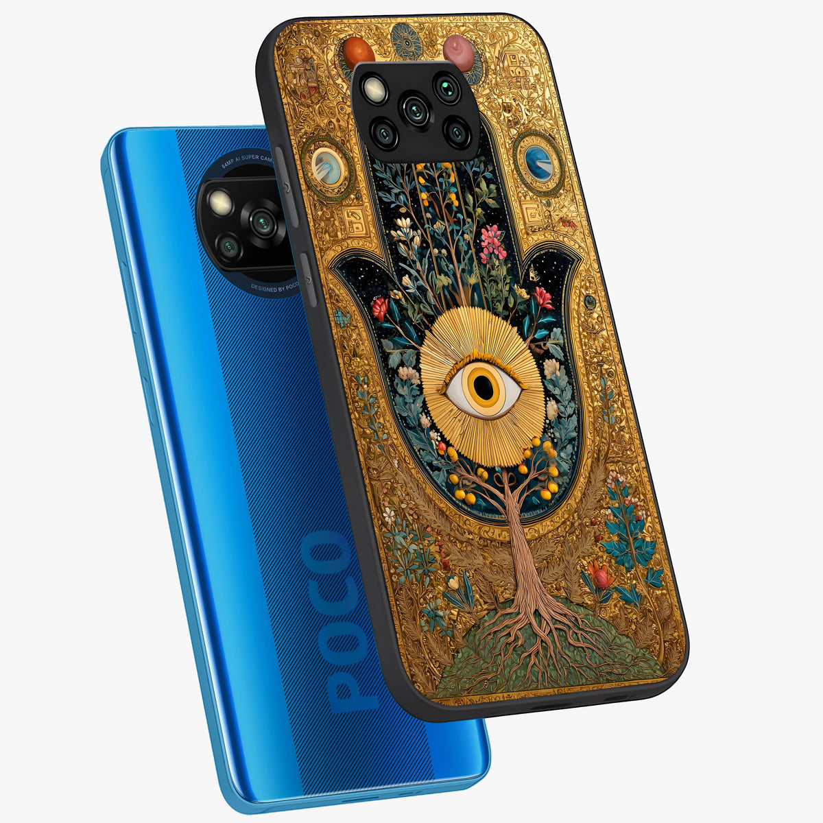 Ethereal Evil Eye Glass Case displayed in angled mockup highlighting protective evil eye symbol with spiritual aesthetic design.
