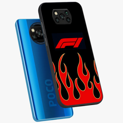 Fire F11 Glass Case displayed in angled mockup highlighting bold fire inspired graphic with energetic aesthetic style.