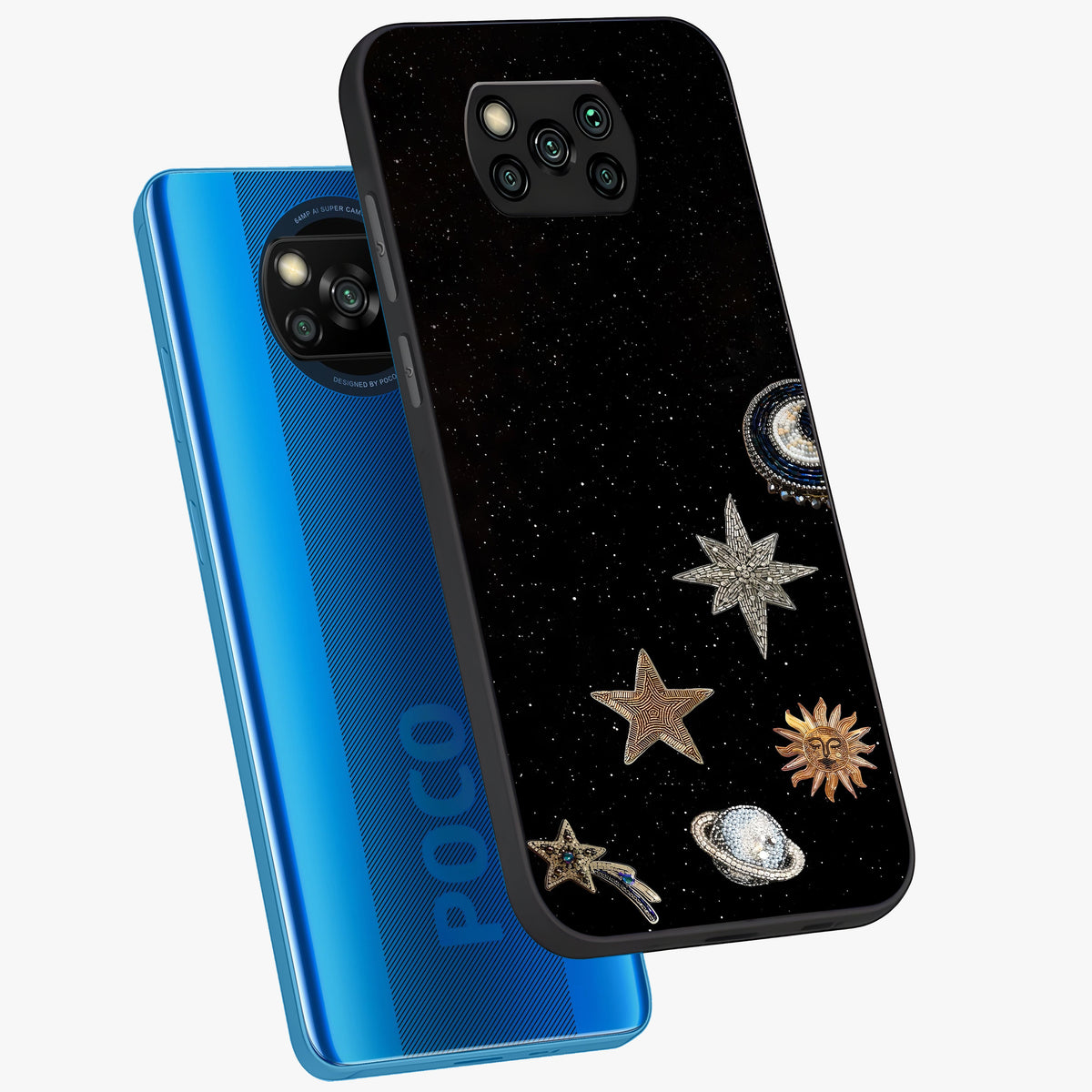 Galactic Charm Glow Glass Case displayed in angled mockup highlighting luminous galaxy inspired design with dreamy aesthetic.