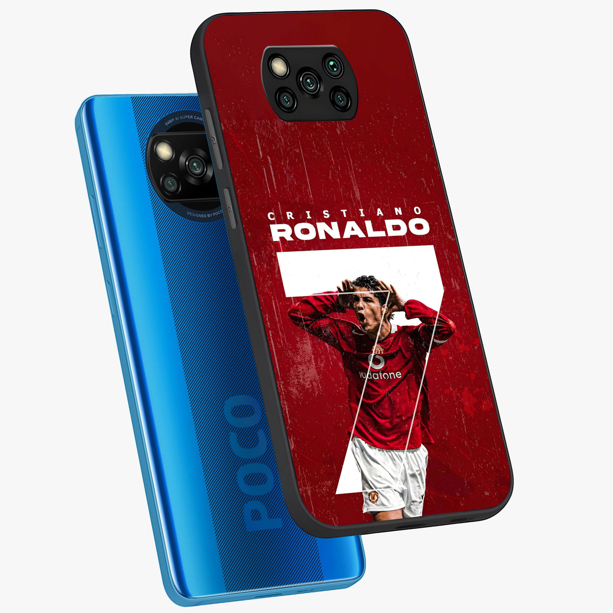 Goal Celebration Legacy Glass Case displayed in angled mockup highlighting energetic sports celebration design with bold athletic theme.