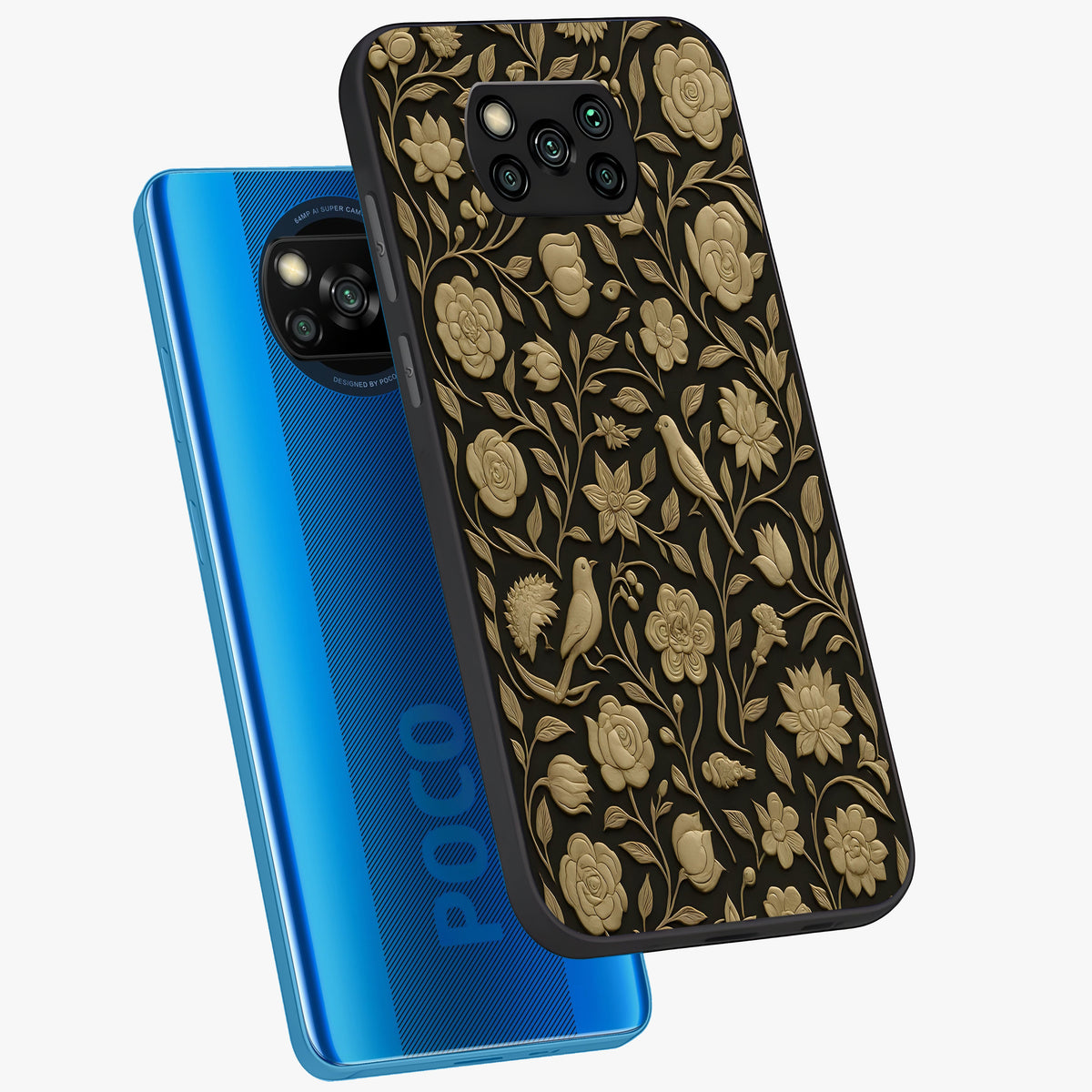 Golden Evil Eye Mandala Glass Case displayed in angled mockup highlighting protective evil eye symbol with golden mandala design.