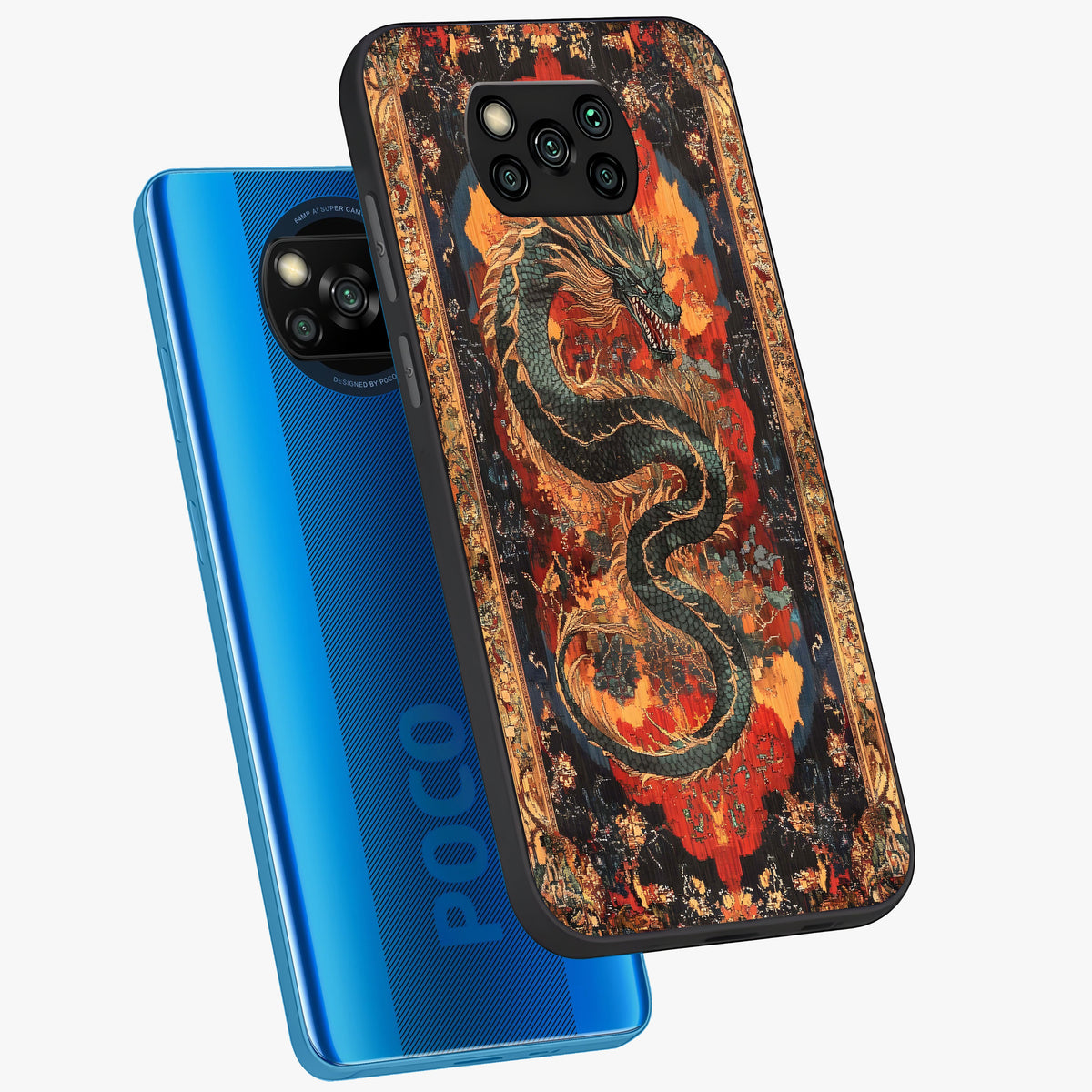 Inferno Dragon Soul Glass Case displayed in angled mockup highlighting powerful dragon illustration with inferno aesthetic.