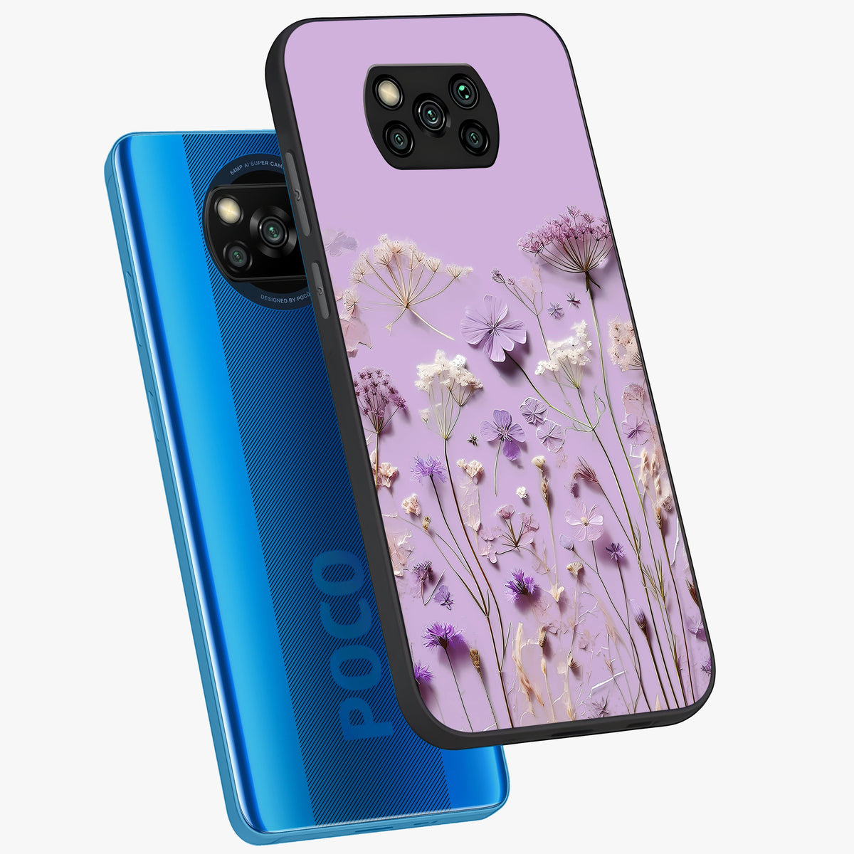 Lavender Blossom Dream Glass Case displayed in angled mockup highlighting dreamy lavender flower design with calming aesthetic style.