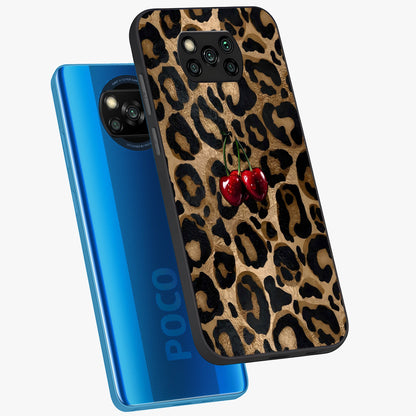 Leopard Wild Cherry Glass Case displayed in angled mockup highlighting bold animal print design with playful cherry aesthetic.