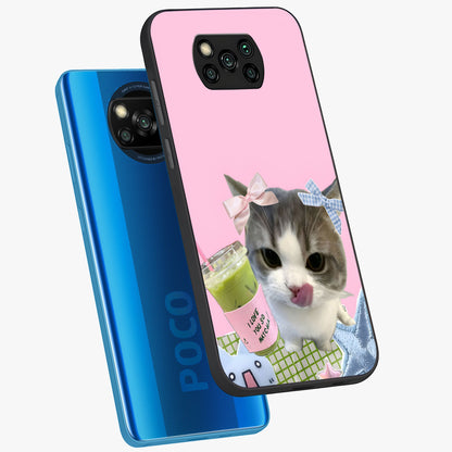 Love Matcha Cat Glass Case displayed in angled mockup highlighting playful feline illustration with cozy matcha aesthetic.