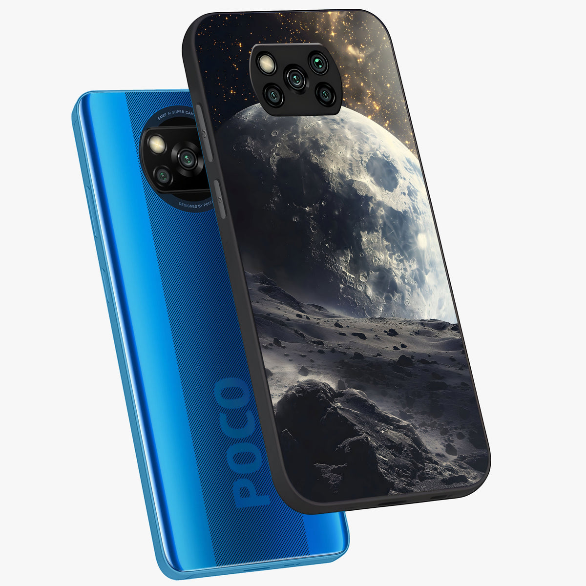 Lunar Horizon Glow Glass Case displayed in angled mockup highlighting celestial moon design with dreamy night aesthetic.