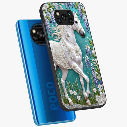 Majestic Floral Stallion Glass Case displayed in angled mockup highlighting majestic stallion illustration with elegant floral aesthetic.