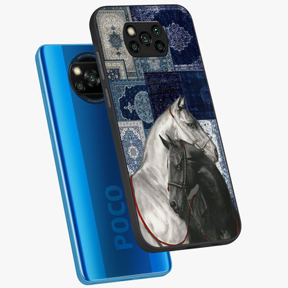 Midnight Stallion Blues Glass Case displayed in angled mockup highlighting powerful stallion illustration with deep midnight tones.