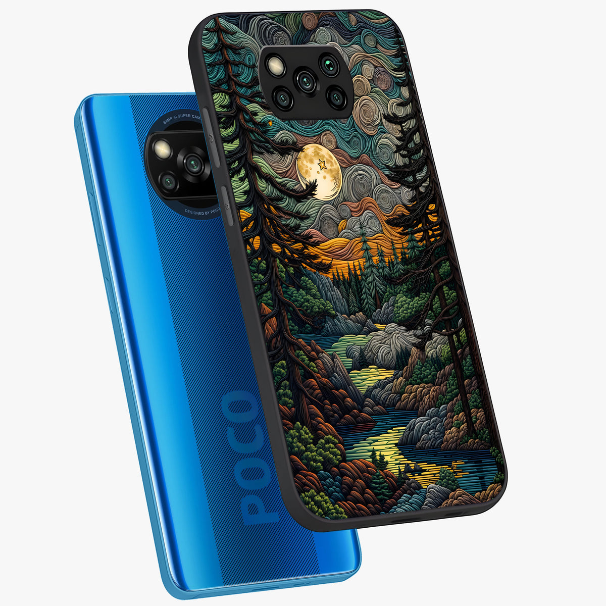 Moonlight Forest Dream Glass Case displayed in angled mockup highlighting dreamy forest design with glowing moon aesthetic.