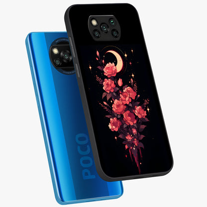 Moonlit Floral Elegance Glass Case displayed in angled mockup highlighting graceful flower design with soft moonlight aesthetic.