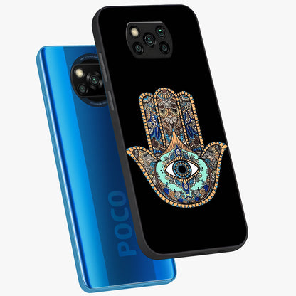 Mystic Hamsa Eye Glass Case displayed in angled mockup highlighting spiritual hamsa symbol with mystical aesthetic style.