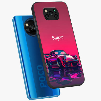 Neon Pink Porsche Glass Case displayed in angled mockup highlighting sleek neon pink car design with racing aesthetic.