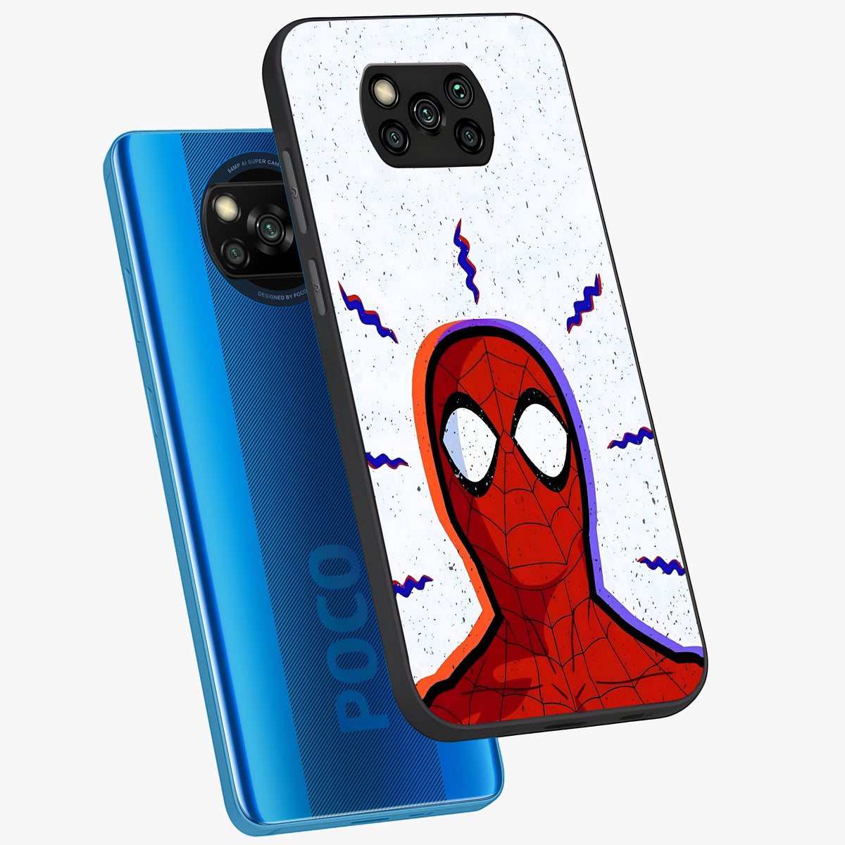 Omg Spiderman Glass Case displayed in angled mockup highlighting dynamic hero illustration with action comic aesthetic.