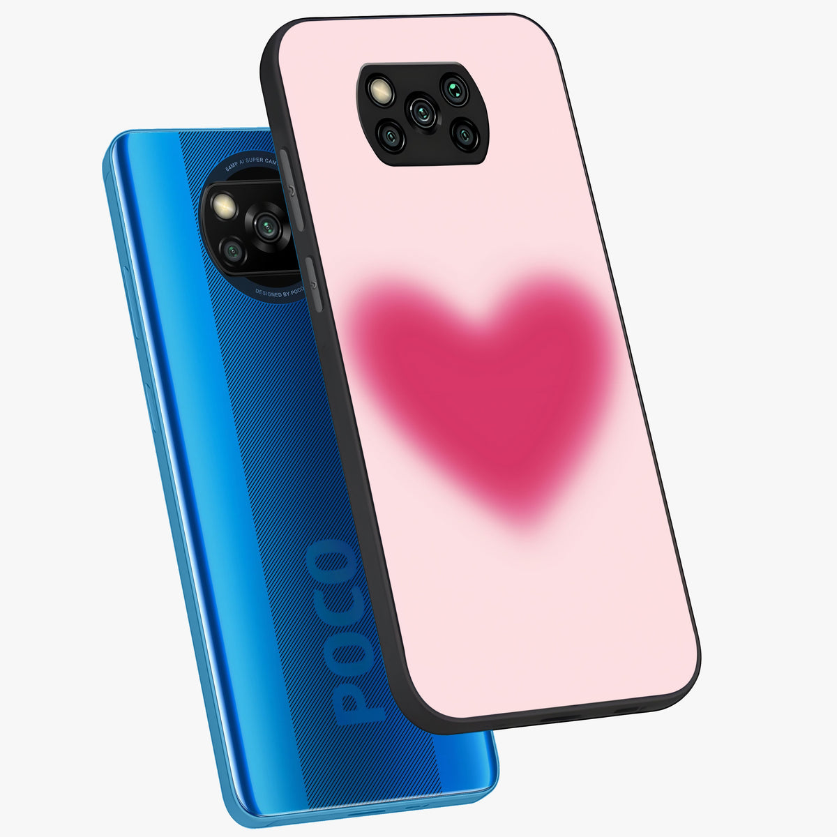 Pink Aura Heart Glass Case displayed in angled mockup highlighting vibrant pink heart design with dreamy aura aesthetic.