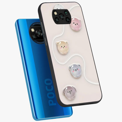 Puffy Face Parade Glass Case displayed in angled mockup highlighting playful cartoon face design with fun aesthetic.