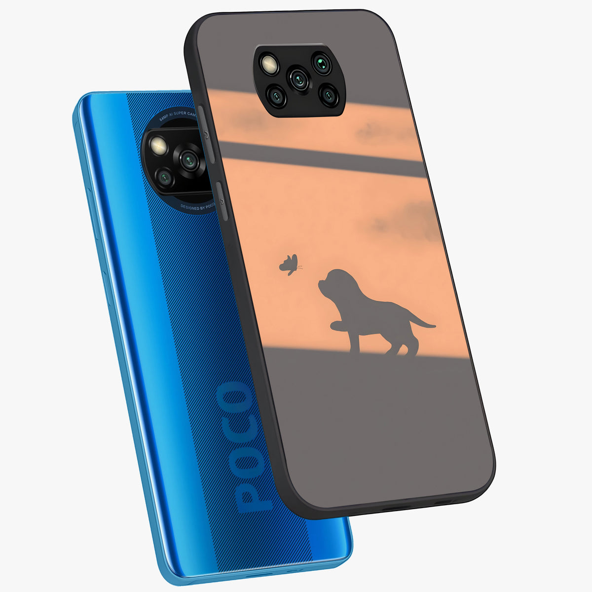 Puppy Shadow Art Glass Case displayed in angled mockup highlighting playful dog illustration with artistic shadow aesthetic.